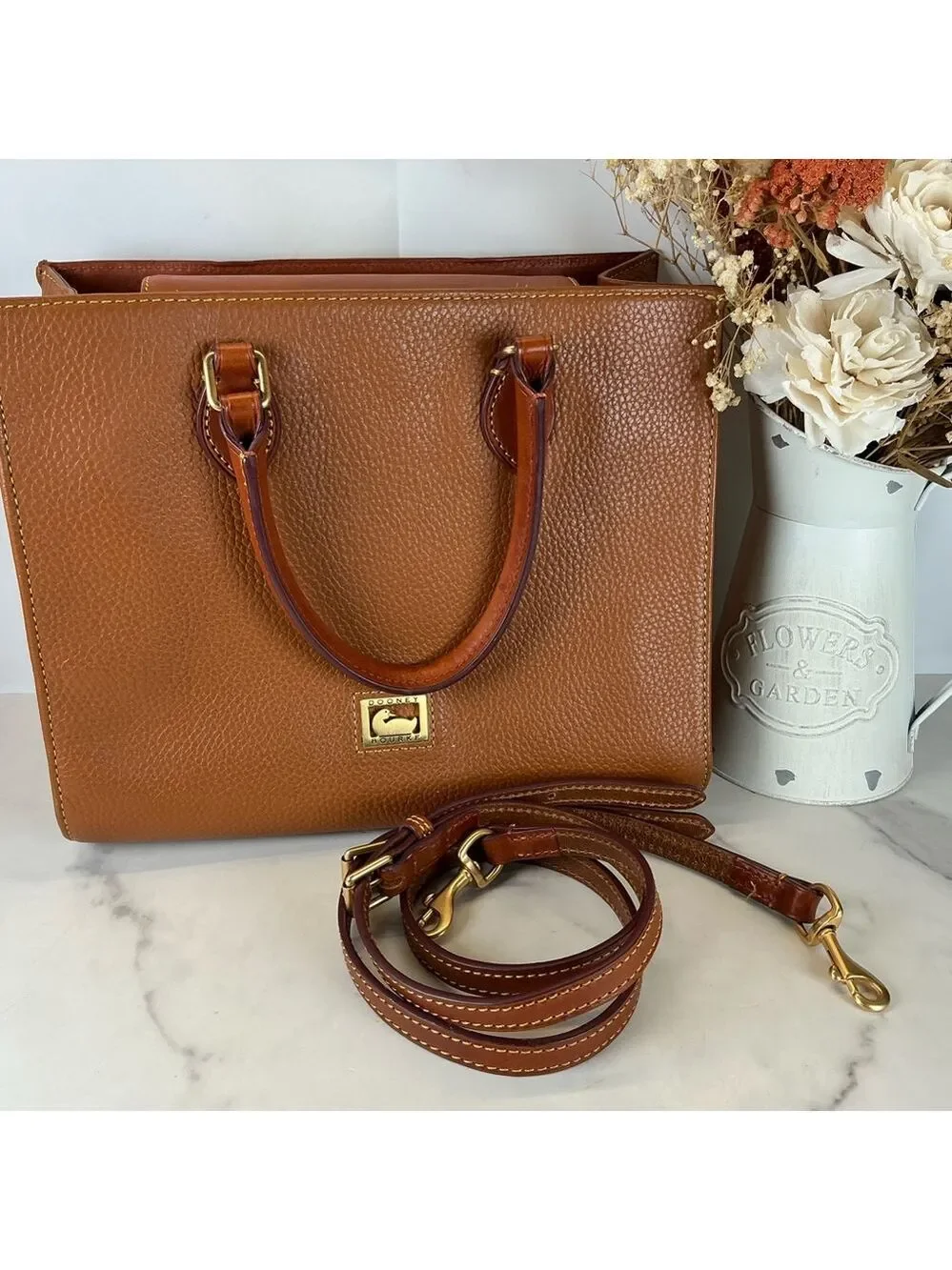 Dooney & Bourke Brown Tan‎ Leather Satchel Hand Shoulder Crossbody Bag